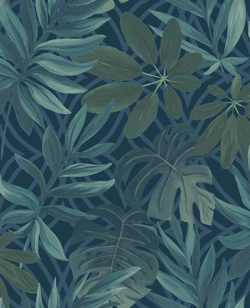 Nocturnum Blue Leaf Wallpaper by A-Street Prints Moonlight Covers about 56.4 square feet 20.5-in by 33-ft long roll Unpasted 12.6 - Fabric Carolina -