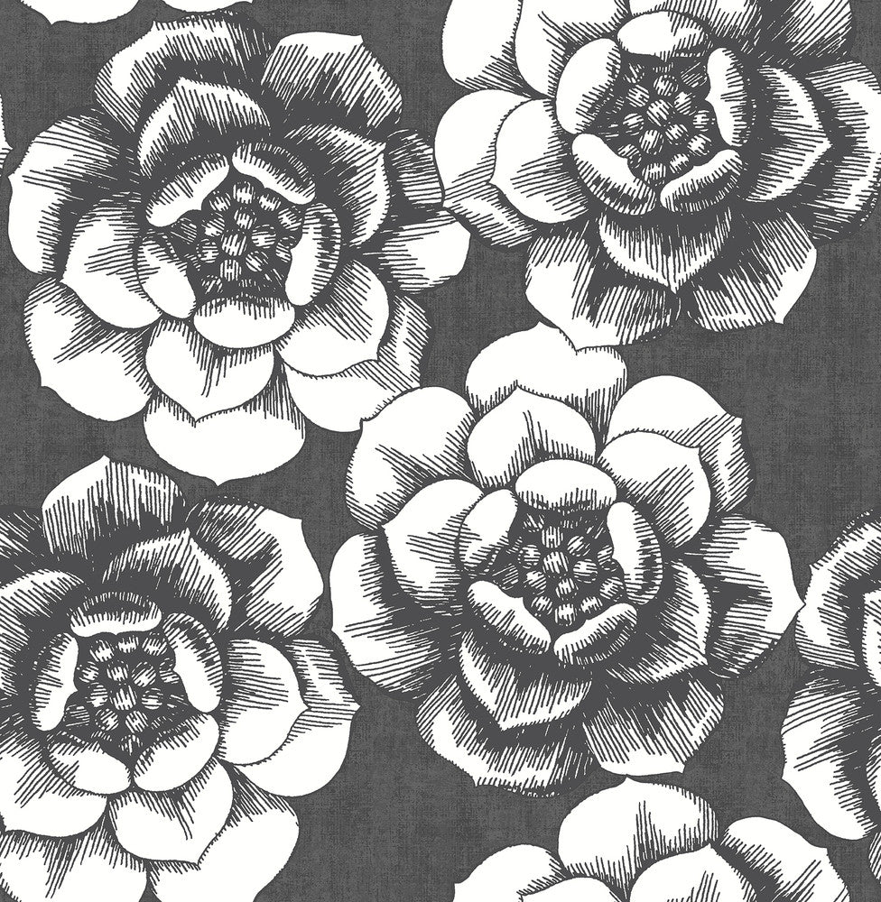 Fanciful Black Floral Wallpaper by A-Street Prints Moonlight Covers about 56.4 square feet 20.5-in by 33-ft long roll Unpasted 20.9 - Fabric Carolina -