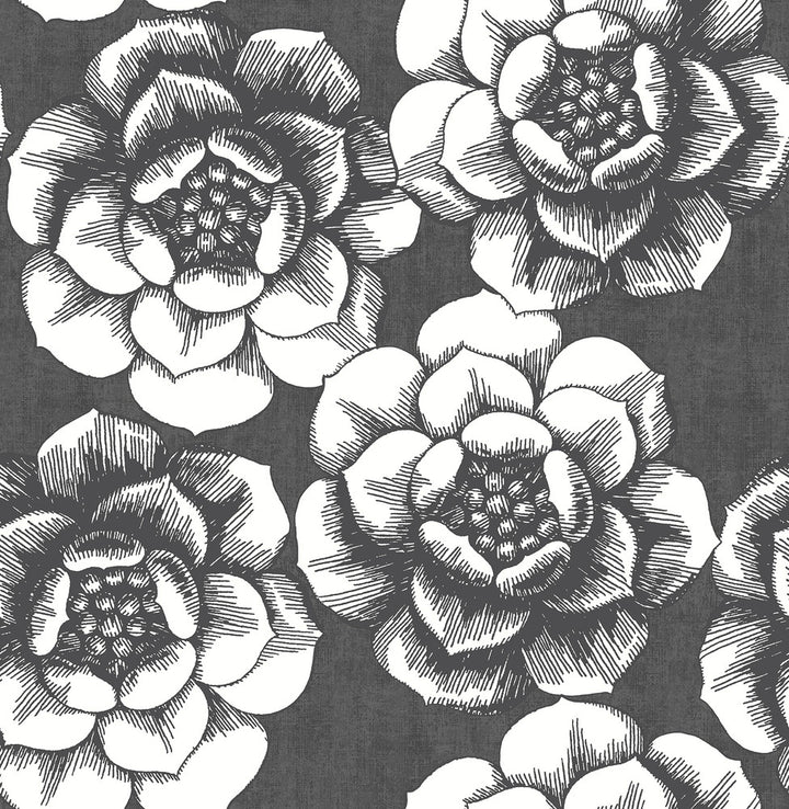 Fanciful Black Floral Wallpaper by A-Street Prints Moonlight Covers about 56.4 square feet 20.5-in by 33-ft long roll Unpasted 20.9 - Fabric Carolina -