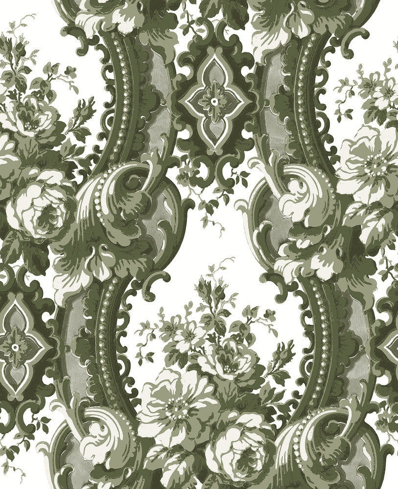Dreamer Green Damask Wallpaper by A-Street Prints Moonlight Covers about 56.4 square feet 20.5-in by 33-ft long roll Unpasted 20.9 - Fabric Carolina -