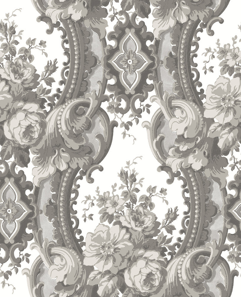 Dreamer Grey Damask Wallpaper by A-Street Prints Moonlight Covers about 56.4 square feet 20.5-in by 33-ft long roll Unpasted 20.9 - Fabric Carolina -