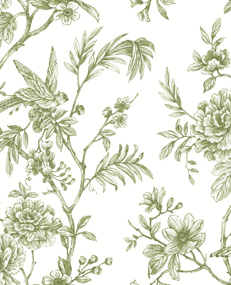 Jessamine Green Floral Trail Wallpaper by A-Street Prints Moonlight Covers about 56.4 square feet 20.5-in by 33-ft long roll Unpasted 12.6 - Fabric Carolina -