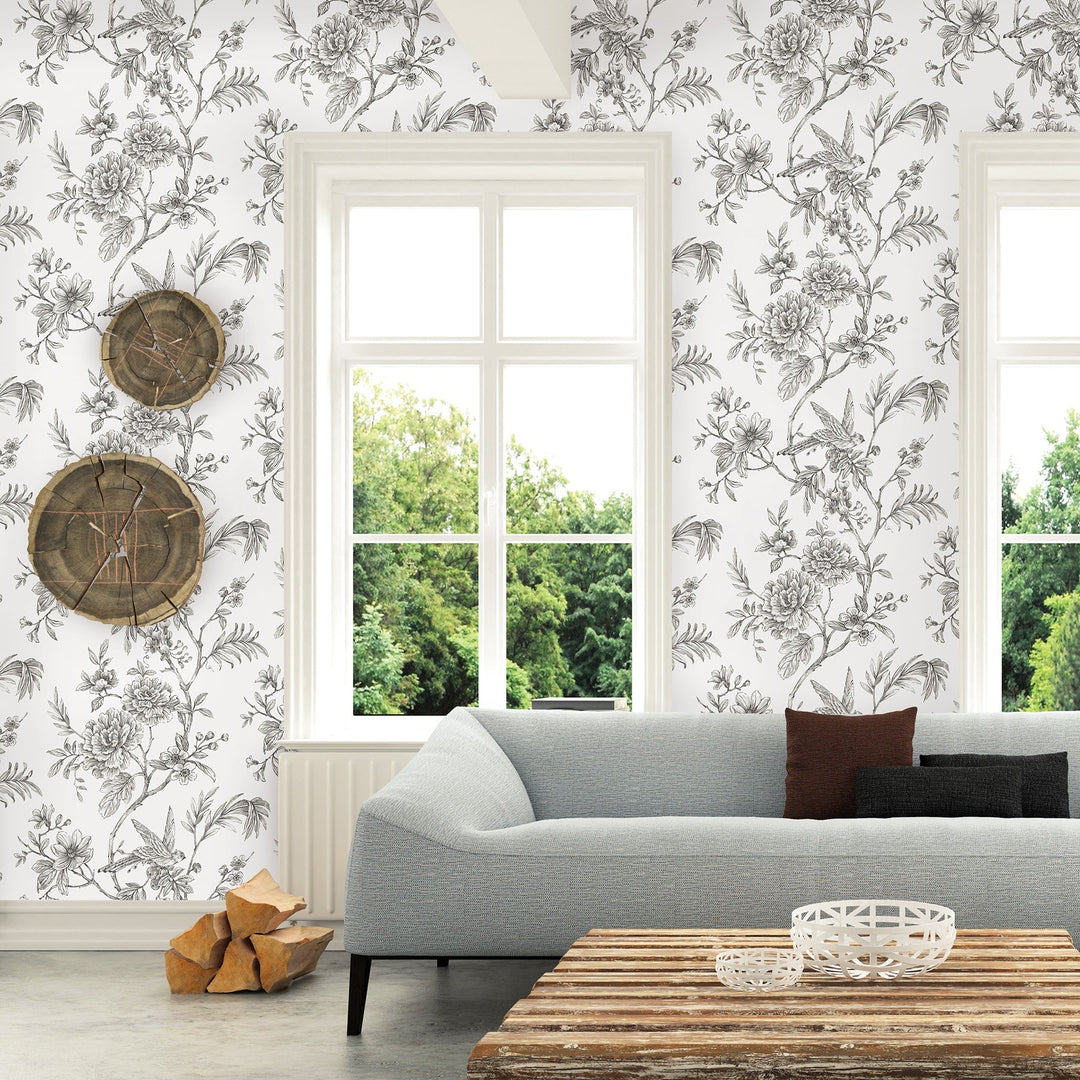 Jessamine Grey Floral Trail Wallpaper by A-Street Prints Designer