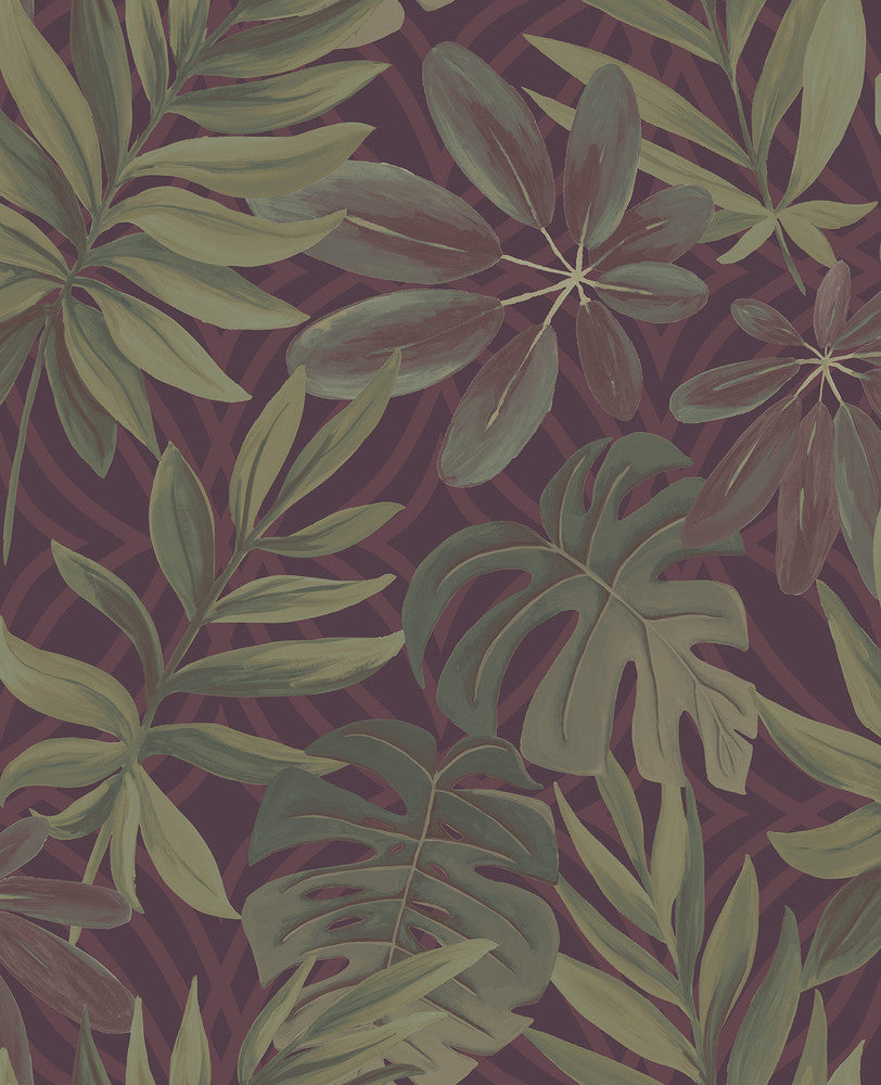 Nocturnum Maroon Leaf Wallpaper by A-Street Prints Moonlight Covers about 56.4 square feet 20.5-in by 33-ft long roll Unpasted 12.6 - Fabric Carolina -