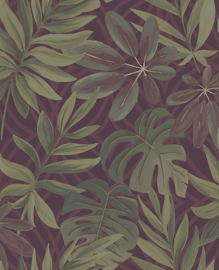 Nocturnum Maroon Leaf Wallpaper by A-Street Prints Moonlight Covers about 56.4 square feet 20.5-in by 33-ft long roll Unpasted 12.6 - Fabric Carolina -