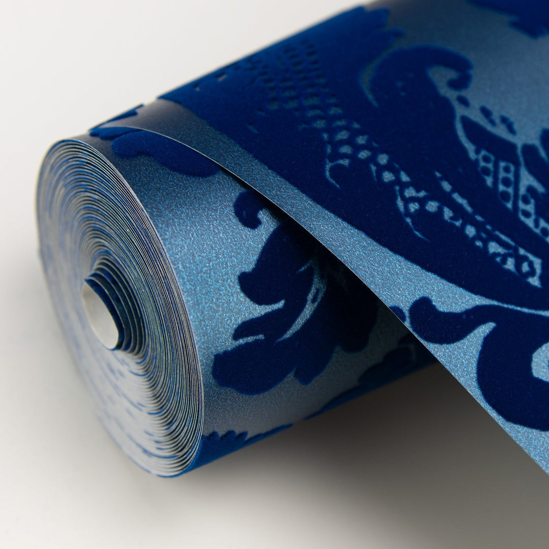 Shadow Blue Flocked Damask Wallpaper by A-Street Prints Designer