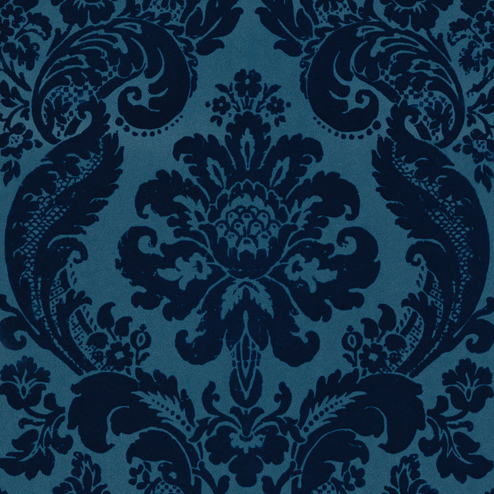 Shadow Blue Flocked Damask Wallpaper by A-Street Prints Moonlight Covers about 56.4 square feet 20.5-in by 33-ft long roll Unpasted 21 - Fabric Carolina -