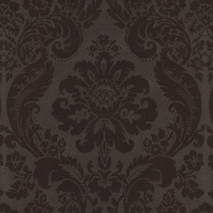 Shadow Brown Flocked Damask Wallpaper by A-Street Prints