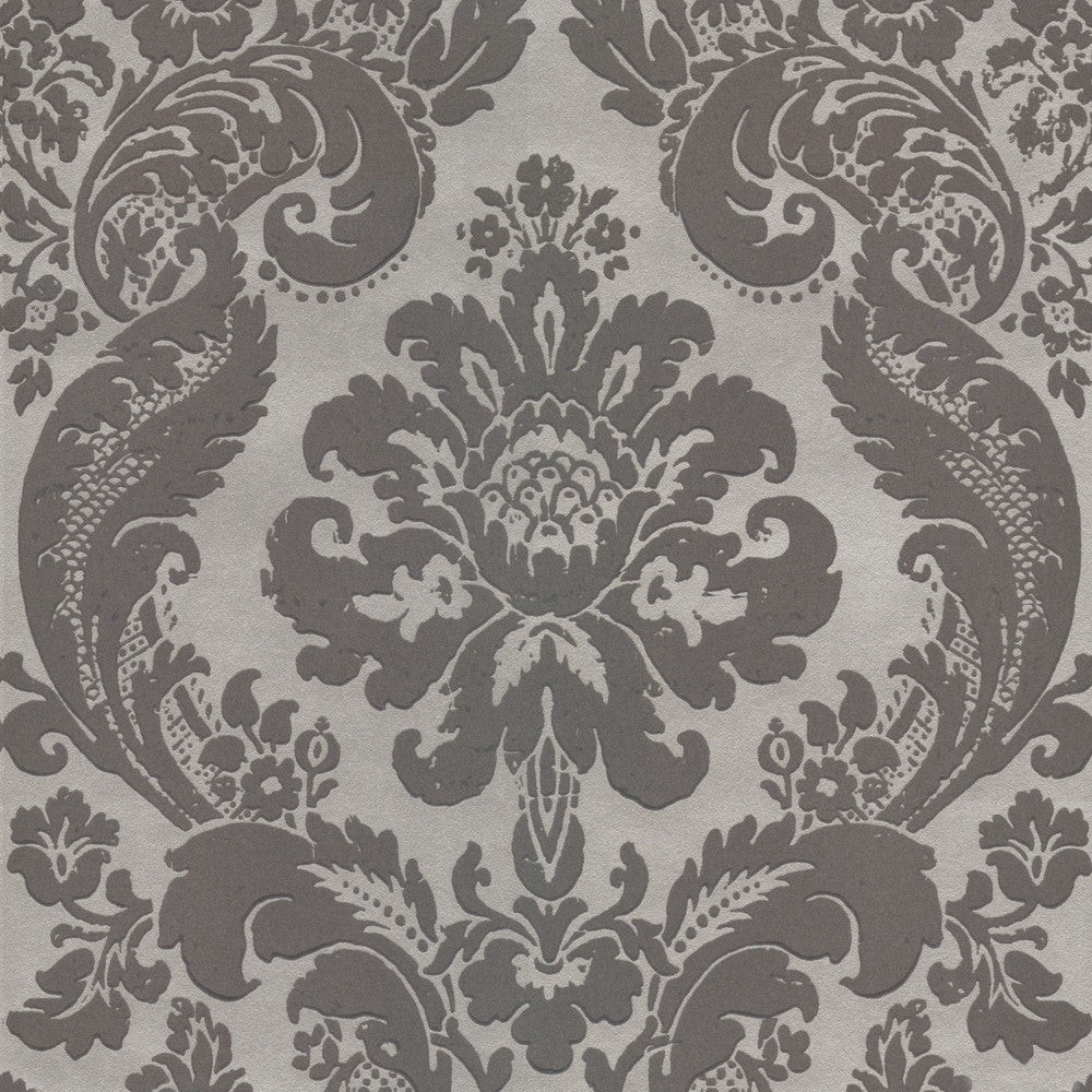 Shadow Grey Flocked Damask Wallpaper by A-Street Prints Moonlight Covers about 56.4 square feet 20.5-in by 33-ft long roll Unpasted 21 - Fabric Carolina -