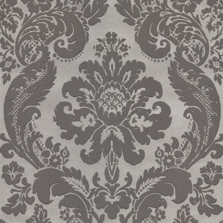 Shadow Grey Flocked Damask Wallpaper by A-Street Prints Moonlight Covers about 56.4 square feet 20.5-in by 33-ft long roll Unpasted 21 - Fabric Carolina -