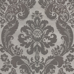 Shadow Grey Flocked Damask Wallpaper by A-Street Prints