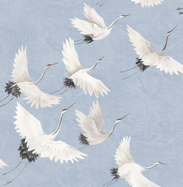 Windsong Periwinkle Crane Wallpaper by A-Street Prints Mistral Covers about 56.4 square feet 20.5-in by 33-ft long roll Unpasted 10.4 - Fabric Carolina -