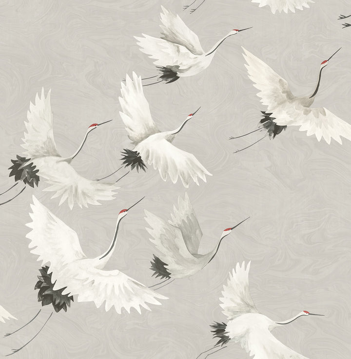 Windsong Grey Crane Wallpaper by A-Street Prints Designer