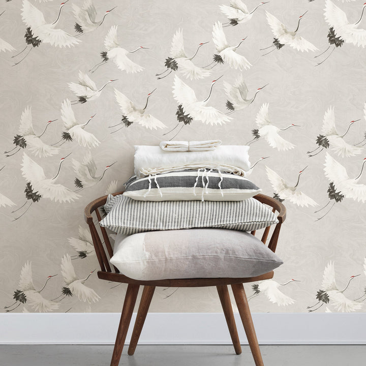 Windsong Grey Crane Wallpaper by A-Street Prints Designer