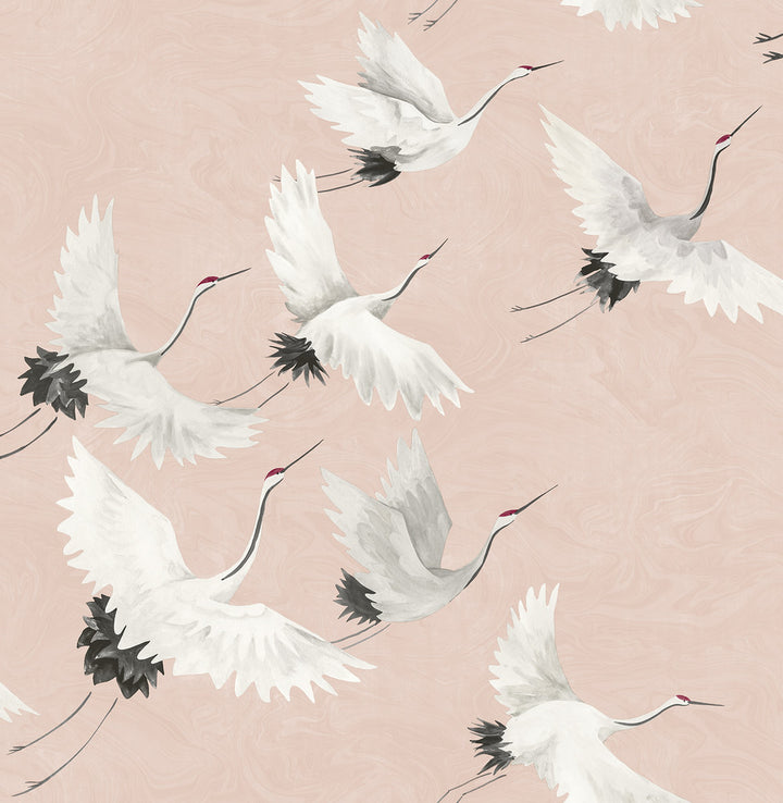 Windsong Pink Crane Wallpaper by A-Street Prints Mistral Covers about 56.4 square feet 20.5-in by 33-ft long roll Unpasted 10.4 - Fabric Carolina -