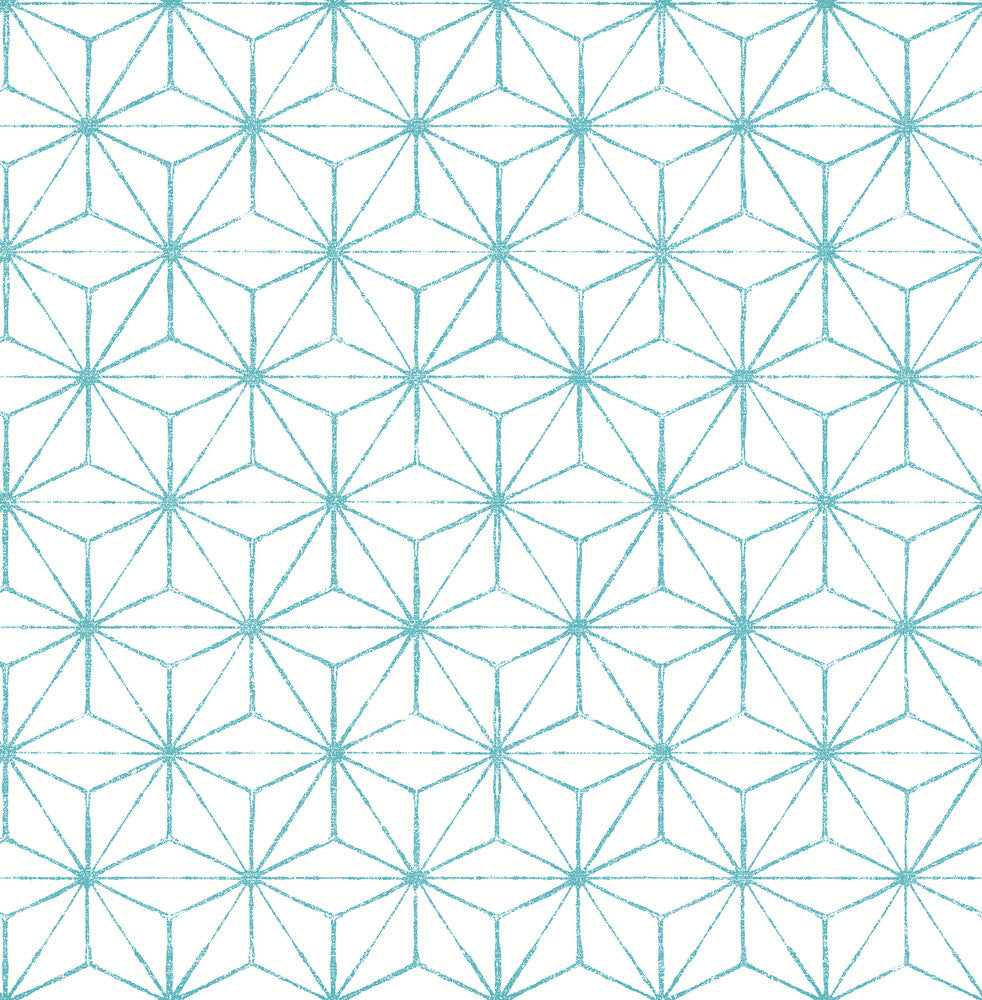 Orion Turquoise Geometric Wallpaper by A-Street Prints Mistral Covers about 56.4 square feet 20.5-in by 33-ft long roll Unpasted 20.9 - Fabric Carolina -