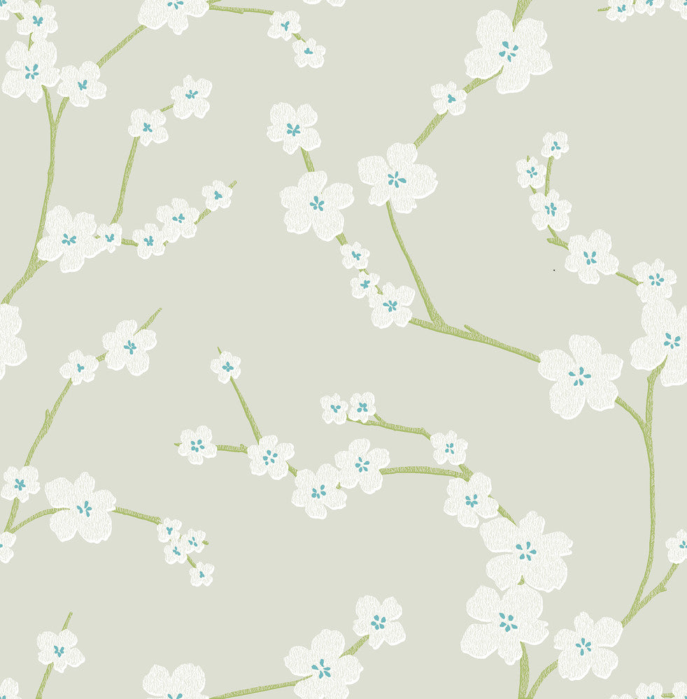 Sakura Light Grey Floral Wallpaper by A-Street Prints Mistral Covers about 56.4 square feet 20.5-in by 33-ft long roll Unpasted 20.9 - Fabric Carolina -