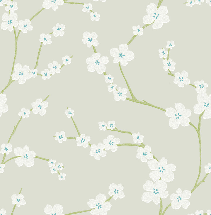 Sakura Light Grey Floral Wallpaper by A-Street Prints Mistral Covers about 56.4 square feet 20.5-in by 33-ft long roll Unpasted 20.9 - Fabric Carolina -