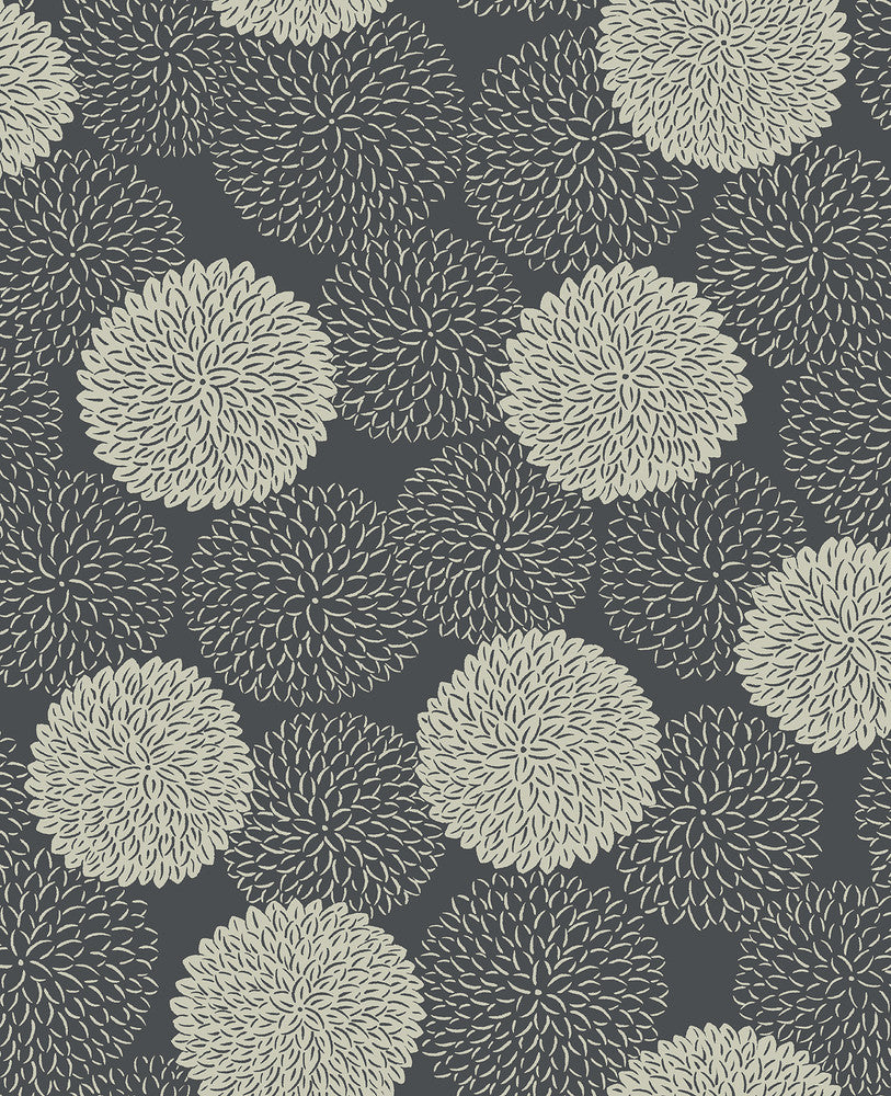 Blithe Charcoal Floral Wallpaper by A-Street Prints Mistral Covers about 56.4 square feet 20.5-in by 33-ft long roll Unpasted 12.6 - Fabric Carolina -