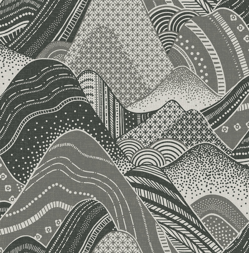 Meru Dark Grey Mountain Wallpaper by A-Street Prints Mistral Covers about 56.4 square feet 20.5-in by 33-ft long roll Unpasted 10.4 - Fabric Carolina -