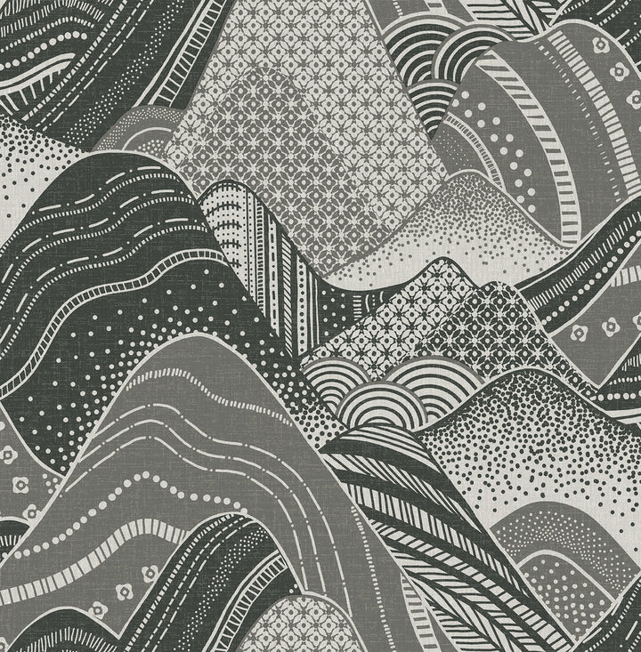 Meru Dark Grey Mountain Wallpaper by A-Street Prints Mistral Covers about 56.4 square feet 20.5-in by 33-ft long roll Unpasted 10.4 - Fabric Carolina -