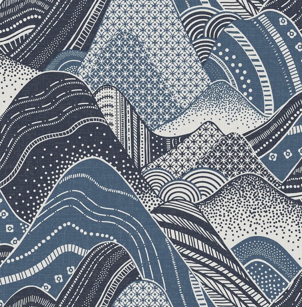 Meru Navy Mountain Wallpaper by A-Street Prints Mistral Covers about 56.4 square feet 20.5-in by 33-ft long roll Unpasted 10.4 - Fabric Carolina -