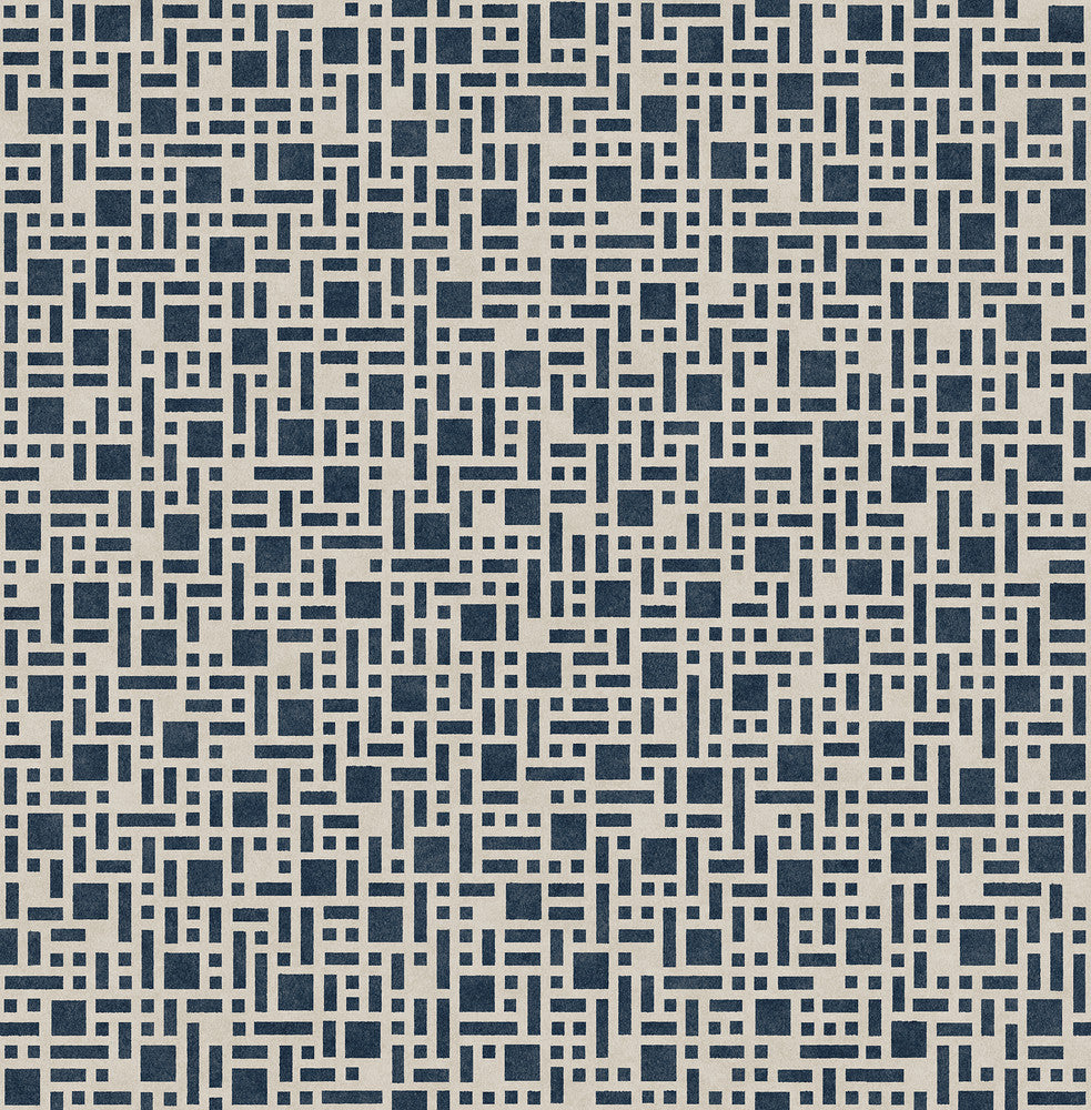 Bento Indigo Geometric Wallpaper by A-Street Prints Mistral Covers about 56.4 square feet 20.5-in by 33-ft long roll Unpasted 10.4 - Fabric Carolina -