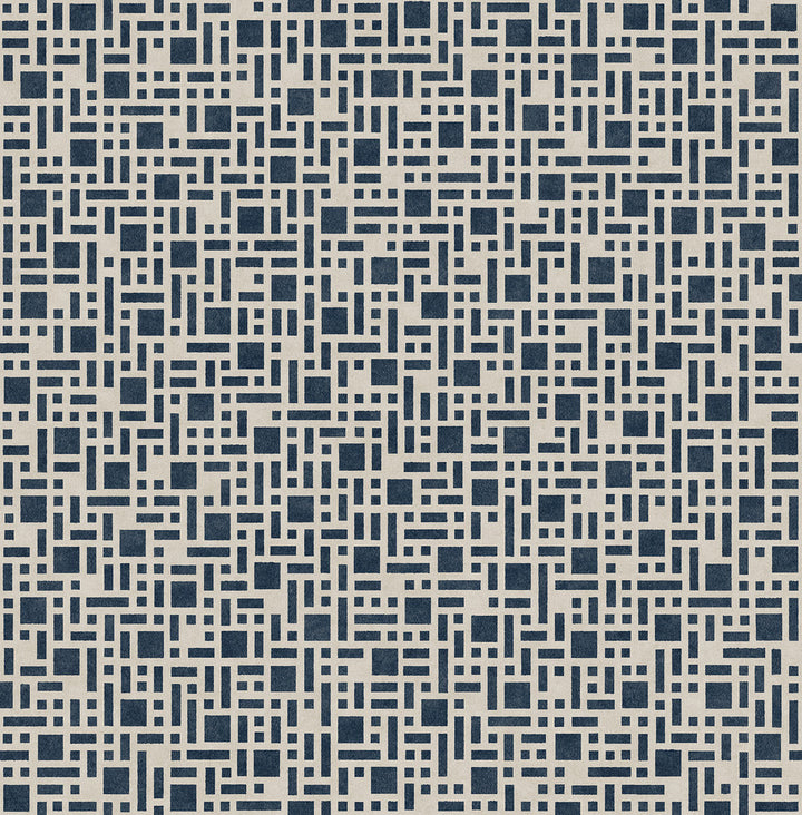 Bento Indigo Geometric Wallpaper by A-Street Prints Mistral Covers about 56.4 square feet 20.5-in by 33-ft long roll Unpasted 10.4 - Fabric Carolina -