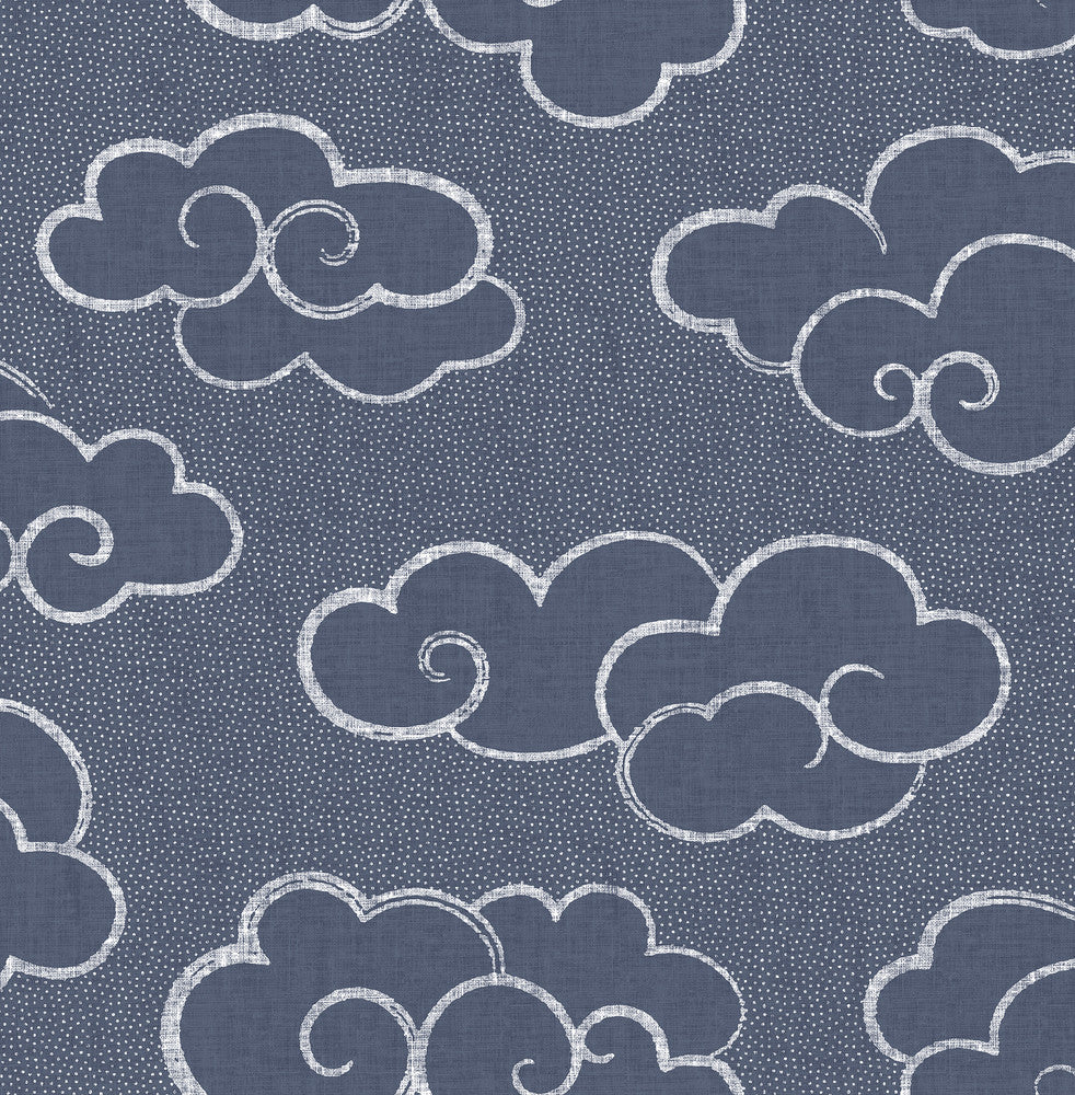 Skylark Navy Cloud Wallpaper by A-Street Prints Mistral Covers about 56.4 square feet 20.5-in by 33-ft long roll Unpasted 10.4 - Fabric Carolina -