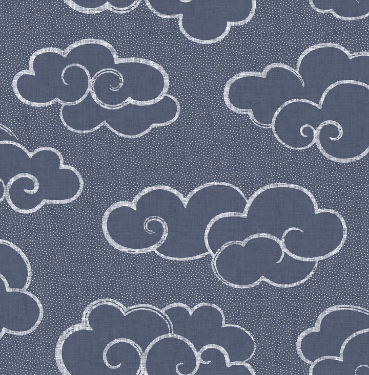 Skylark Navy Cloud Wallpaper by A-Street Prints Mistral Covers about 56.4 square feet 20.5-in by 33-ft long roll Unpasted 10.4 - Fabric Carolina -
