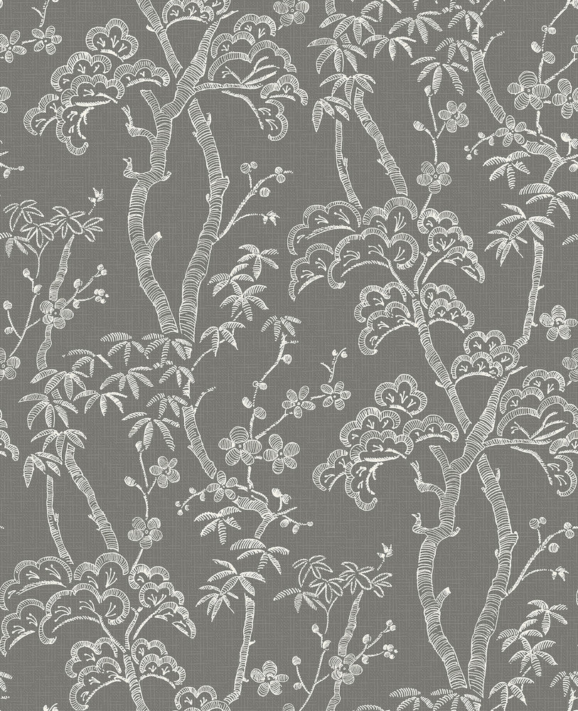 Bonsai Grey Tree Wallpaper by A-Street Prints Mistral Covers about 56.4 square feet 20.5-in by 33-ft long roll Unpasted 25.2 - Fabric Carolina -