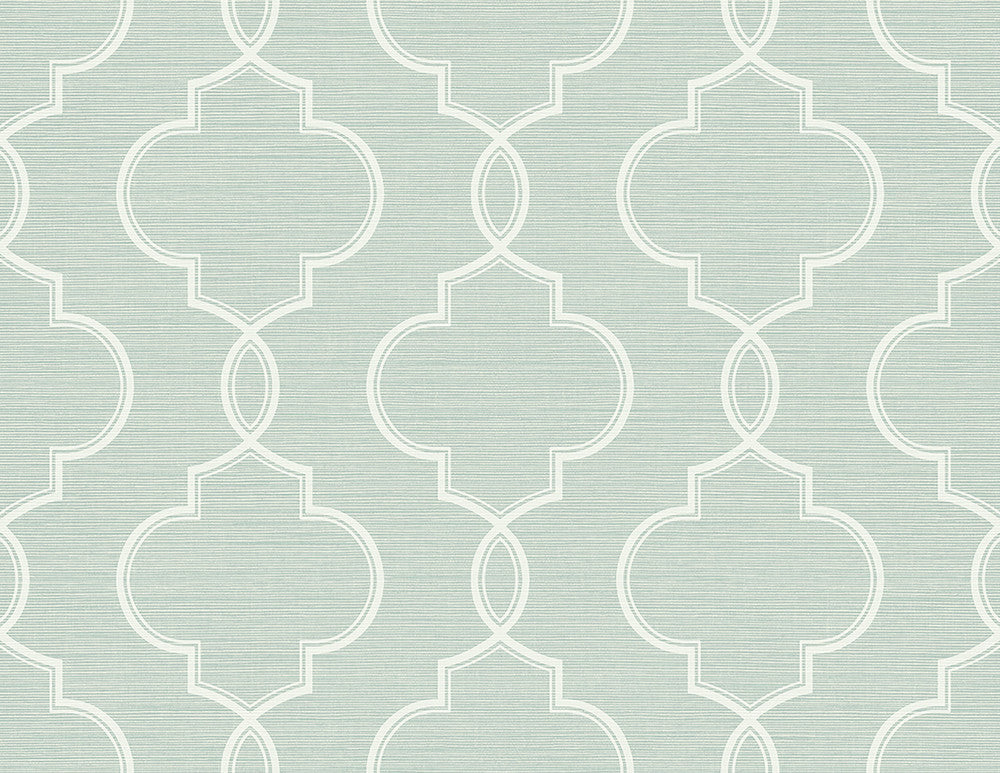 Malo Aqua Sisal Ogee Wallpaper by Kenneth James GeoTex Covers about 60.8 square feet 27-in by 27-ft long roll Unpasted 10.4 - Fabric Carolina -