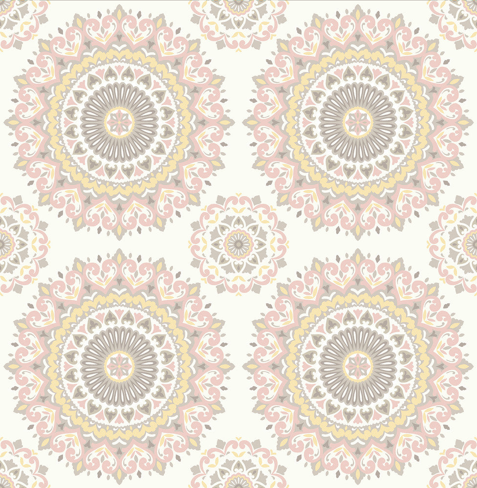 Priya Blush Medallion Wallpaper by Brewster Kitchen & Bath Essentials Covers about 56.4 square feet 20.5-in by 33-ft long roll Unpasted 10.5 - Fabric Carolina -