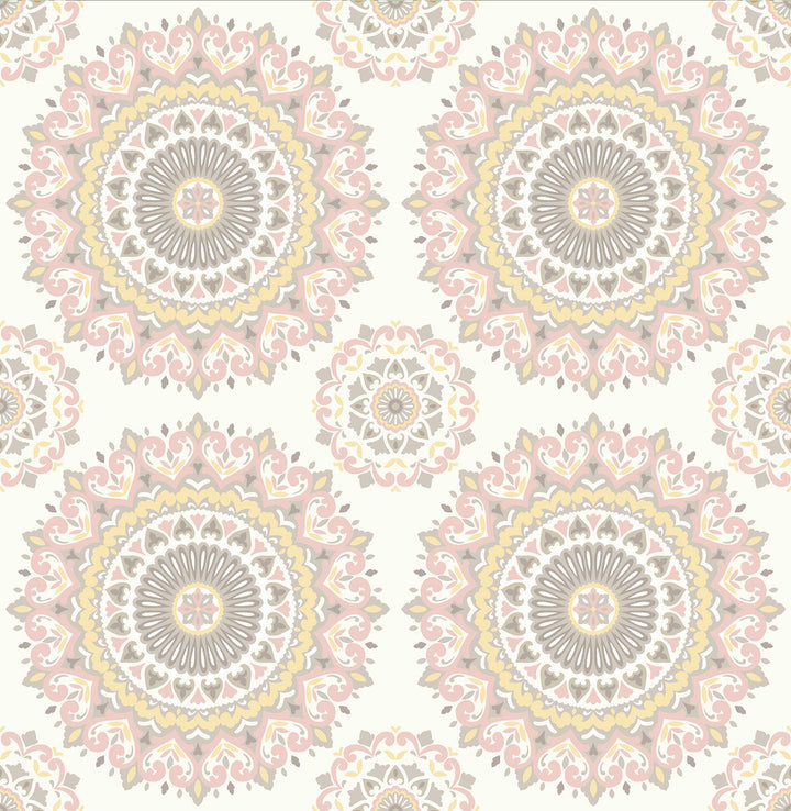 Priya Blush Medallion Wallpaper by Brewster Kitchen & Bath Essentials Covers about 56.4 square feet 20.5-in by 33-ft long roll Unpasted 10.5 - Fabric Carolina -