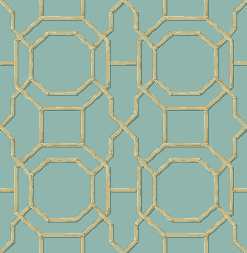 Rumi Turquoise Trellis Wallpaper by Brewster Kitchen & Bath Essentials Covers about 56.4 square feet 20.5-in by 33-ft long roll Unpasted 10.4 - Fabric Carolina -