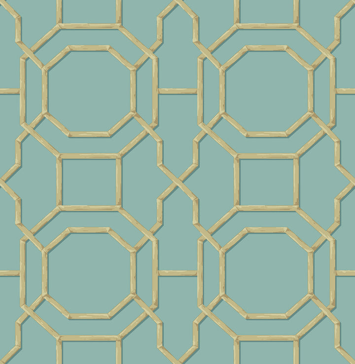 Rumi Turquoise Trellis Wallpaper by Brewster Kitchen & Bath Essentials Covers about 56.4 square feet 20.5-in by 33-ft long roll Unpasted 10.4 - Fabric Carolina -