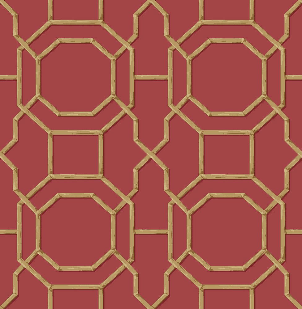 Rumi Red Trellis Wallpaper by Brewster Kitchen & Bath Essentials Covers about 56.4 square feet 20.5-in by 33-ft long roll Unpasted 10.4 - Fabric Carolina -