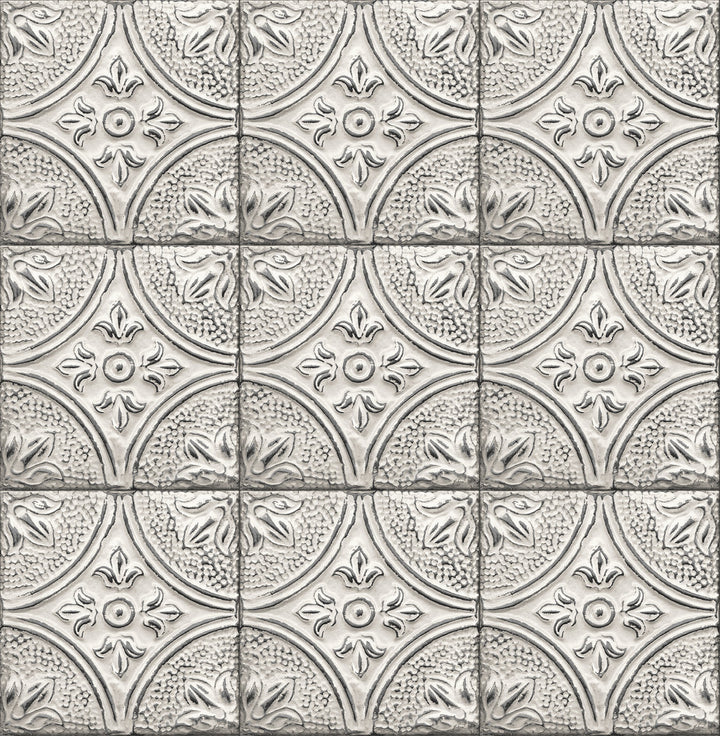 Houston White Tin Tile Wallpaper by Brewster Kitchen & Bath Essentials Covers about 56.4 square feet 20.5-in by 33-ft long roll Unpasted 20.9 - Fabric Carolina -