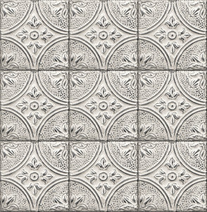Houston White Tin Tile Wallpaper by Brewster