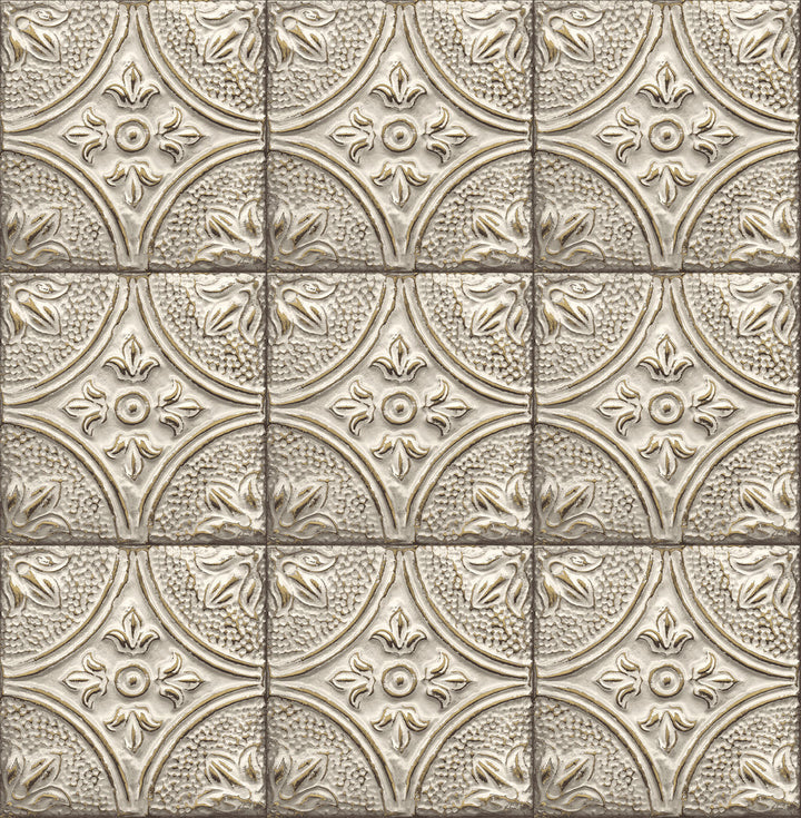 Houston Cream Tin Tile Wallpaper by Brewster Kitchen & Bath Essentials Covers about 56.4 square feet 20.5-in by 33-ft long roll Unpasted 20.9 - Fabric Carolina -