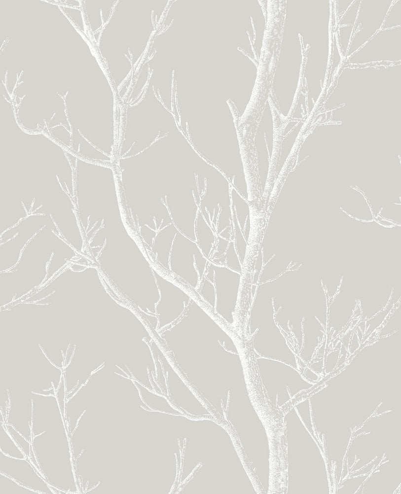 Laelia Light Grey Silhouette Tree Wallpaper by Brewster Kitchen & Bath Essentials Covers about 56.4 square feet 20.5-in by 33-ft long roll Unpasted 12.6 - Fabric Carolina -