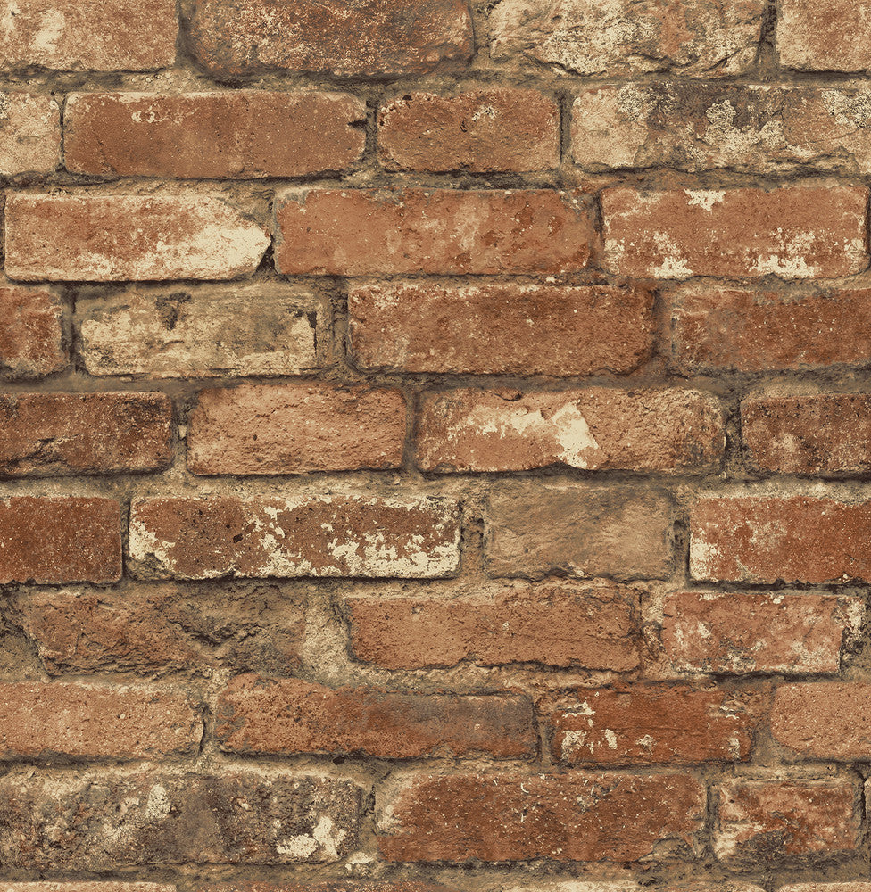 Davis Red Brick Wallpaper by Brewster Techniques & Finishes III Covers about 56.4 square feet 20.5-in by 33-ft long roll Unpasted 21 - Fabric Carolina -