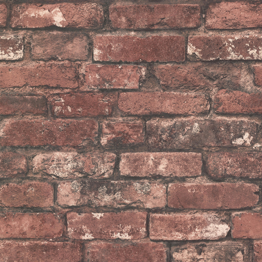 Davis Dark Red Exposed Brick Wallpaper by Brewster Techniques & Finishes III Covers about 56.4 square feet 20.5-in by 33-ft long roll Unpasted 21 - Fabric Carolina -