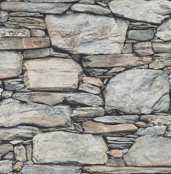 Cobble Light Grey Stone Wall Wallpaper by Brewster Techniques & Finishes III Covers about 56.4 square feet 20.5-in by 33-ft long roll Unpasted 10.5 - Fabric Carolina -