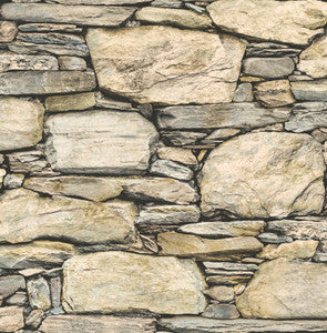 Cobble Neutral Stone Wall Wallpaper by Brewster