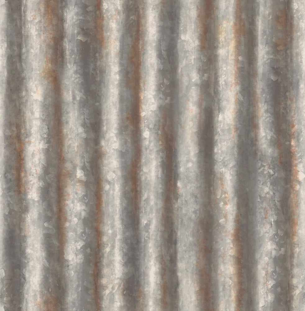 Alloy Silver Corrugated Metal Wallpaper by Brewster Techniques & Finishes III Covers about 56.4 square feet 20.5-in by 33-ft long roll Unpasted 20.5 - Fabric Carolina -
