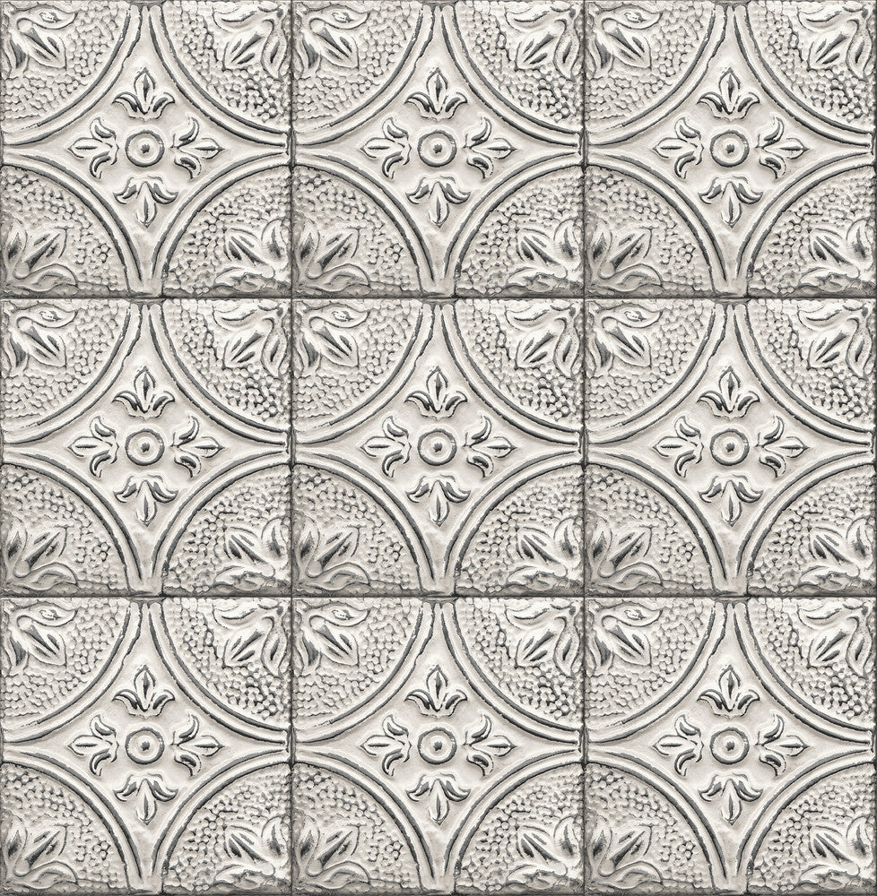 Brasserie Silver Tin Ceiling Tile Wallpaper by Brewster Techniques & Finishes III Covers about 56.4 square feet 20.5-in by 33-ft long roll Unpasted 20.9 - Fabric Carolina -