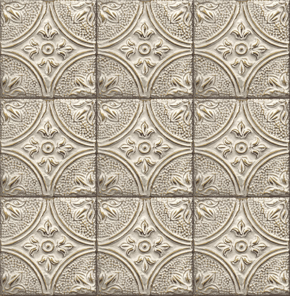 Brasserie White Tin Ceiling Tile Wallpaper by Brewster Techniques & Finishes III Covers about 56.4 square feet 20.5-in by 33-ft long roll Unpasted 20.9 - Fabric Carolina -
