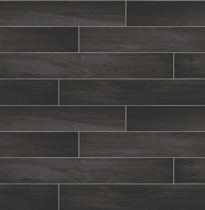 Nika Black Sleek Wood Wallpaper by Brewster Techniques & Finishes III Covers about 56.4 square feet 20.5-in by 33-ft long roll Unpasted 20.8 - Fabric Carolina -