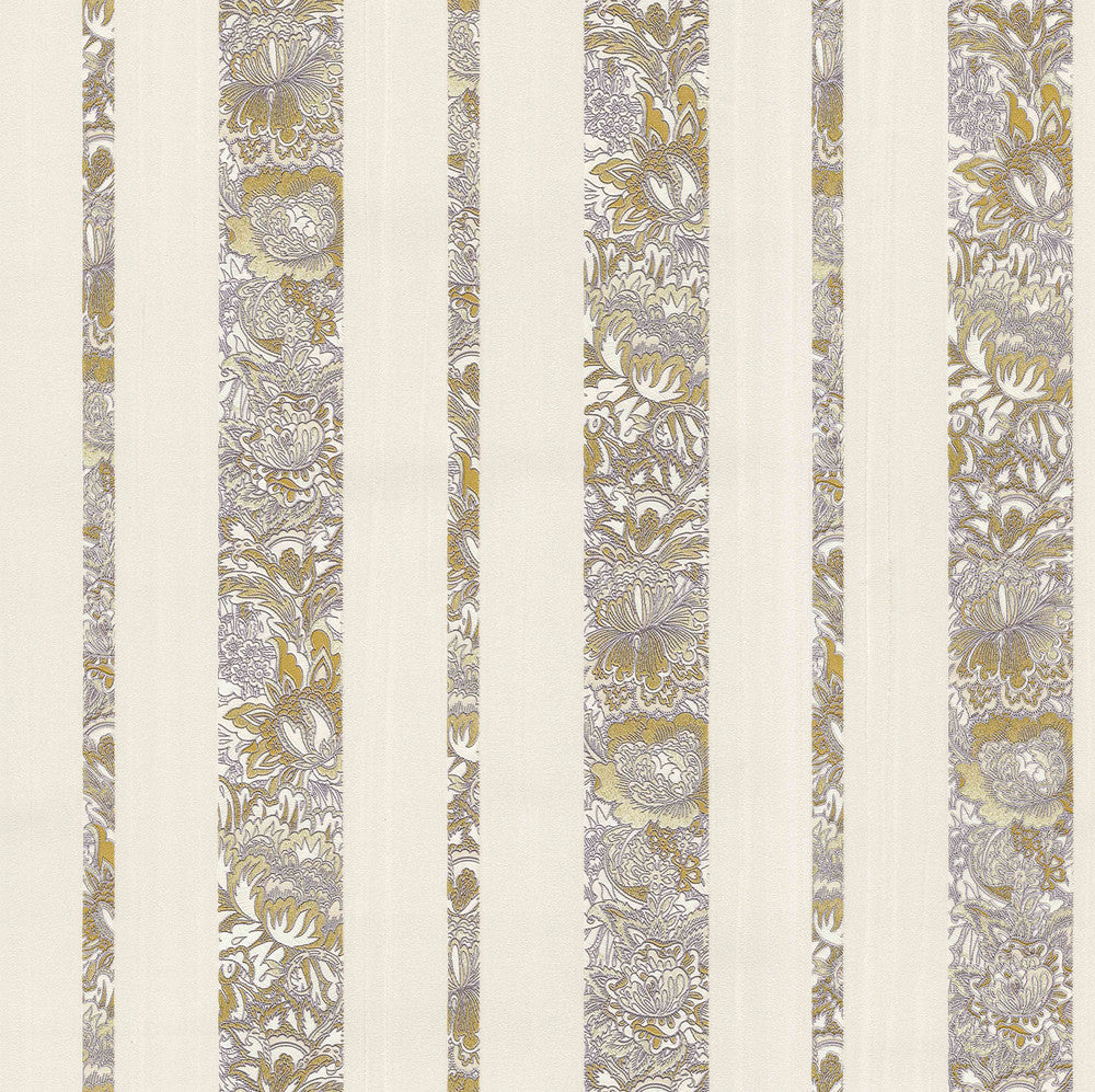 Certosa Lavender Floral Stripe Wallpaper by Brewster Bellissimo VI Covers about 56.4 square feet 20.5-in by 33-ft long roll Unpasted 0 - Fabric Carolina -
